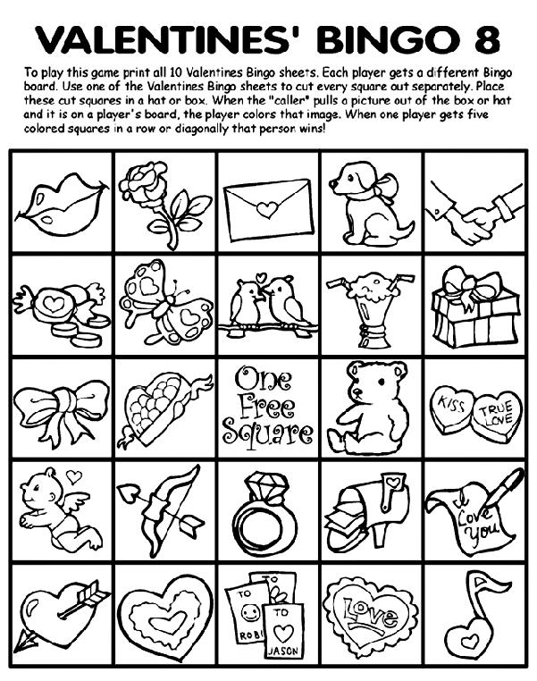 Valentines' Bingo 8 Coloring Page
